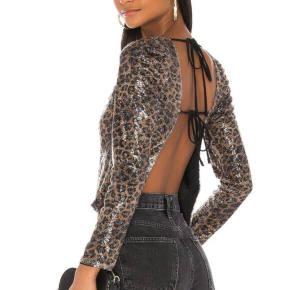 LPA Kelly Top Leopard Sequin Open Tie Back Sz XS {VV24} - Picture 3 of 7